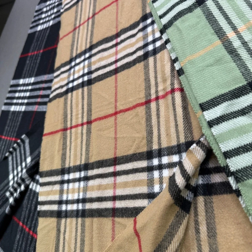 HGB Cashmere Scarves Unisex OS Lot Of 3 Plaid Made Germany Fringe Neckwear Soft
